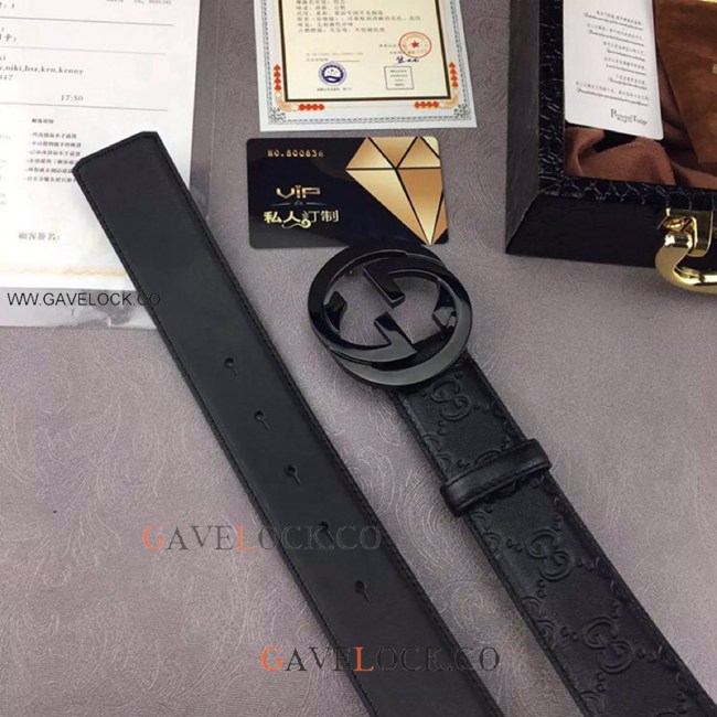 Gucci Signature Leather Belt Black Buckle Original Size